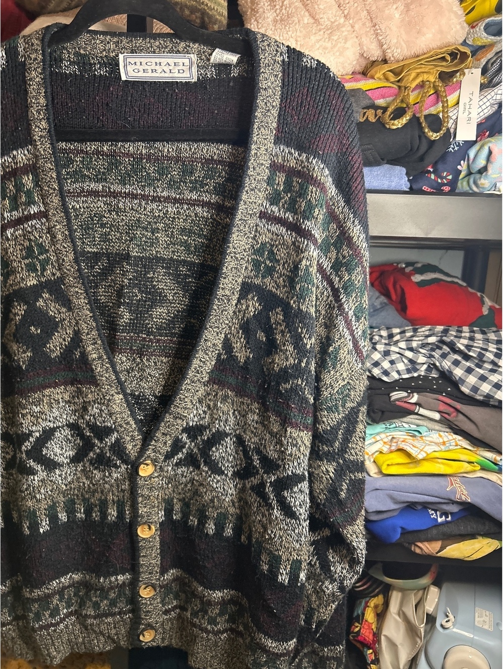 Michael Gerald Vintage Acrylic Button-Up Cardigan Sweater Large